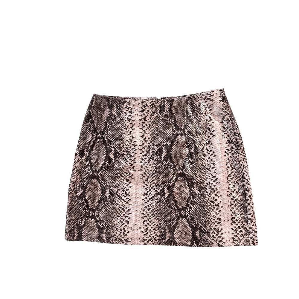 Entro Womens Metallic Rose Gold Snakeskin Print Mini Skirt Pink Faux Suede Sz M